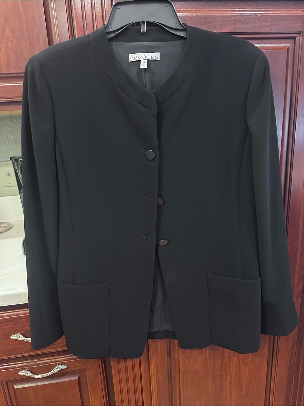 Anne Klein Women's Black Collarless Button Blazer Jacket